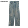 Mens Jeans Streetwear Hip Hop Embroidered Stars Patched Straight Baggy Denim Jean Harajuku Casual Loose Jeans Trousers