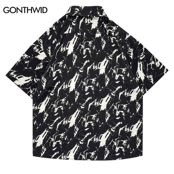 Mens Oversized Shirt Streetwear Tie Dye Button Up Short Sleeve Shirts Coats 2023 Harajuku Hip Hop Summer Casual Loose Tops Male