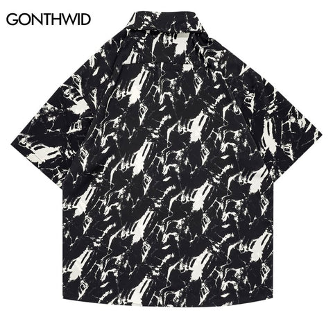 Mens Oversized Shirt Streetwear Tie Dye Button Up Short Sleeve Shirts Coats 2023 Harajuku Hip Hop Summer Casual Loose Tops Male