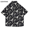 Mens Oversized Shirt Streetwear Tie Dye Button Up Short Sleeve Shirts Coats 2023 Harajuku Hip Hop Summer Casual Loose Tops Male