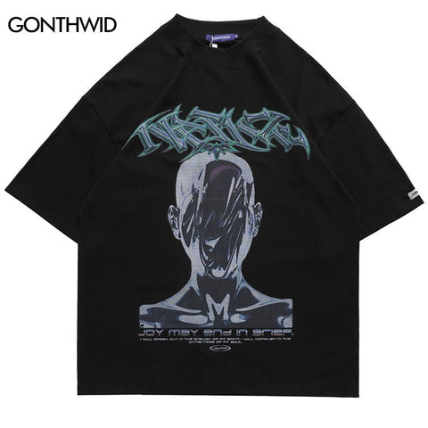 Mens Punk Rock Streetwear T Shirt Hip Hop Graphic Print Gothic Short Sleeve Tshirt 2023 Harajuku Casual Cotton Loose Shirts Top