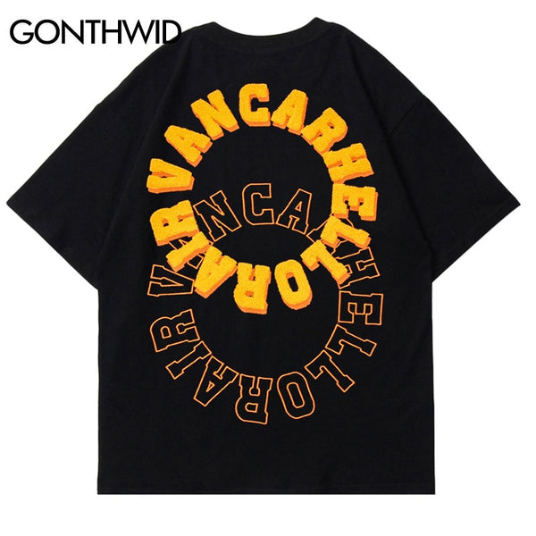 Mens Tshirt Streetwear Hip Hop Embroidery Letters Cotton Loose T-Shirt 2023 Harajuku Short Sleeve Tee Shirts Summer Top