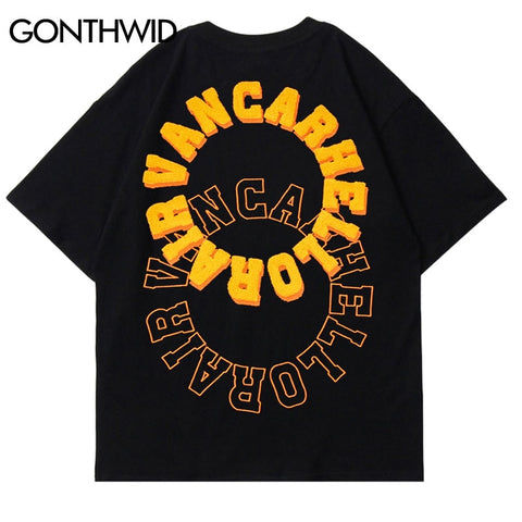 Mens Tshirt Streetwear Hip Hop Embroidery Letters Cotton Loose T-Shirt 2023 Harajuku Short Sleeve Tee Shirts Summer Top
