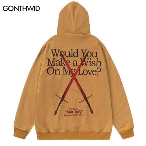 Mens Vintage Hoodie Sweatshirt Y2K Streetwear Hip Hop Letter Print Hooded Harajuku Casual Cotton Punk Gothic Streetwear Pullover