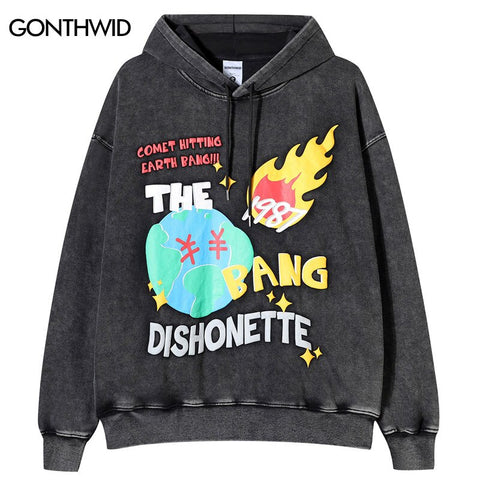 Mens Vintage Hoodie Sweatshirt Y2K Streetwear Hip Hop Letter Print Washed Pullover 2023 Harajuku Punk Gothic Hooded Tops