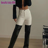 Meqeiss 2022 Panelled PU Leather High Waist Jeans Pants Women Harajuku Boyfriend Bottom Pant Straight Streetwear