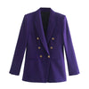 Merodi Office Lady Double Breastd Za Solid Long Blazers Outwear Womens Spring Casual Long Sleeve Purple Slim Jackets