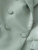 Merodi Womens Double Breasted Faux Leather Solid Long Blazers Outwear Female Office Style Long Sleeve Green Slim Jacket