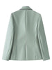 Merodi Womens Double Breasted Faux Leather Solid Long Blazers Outwear Female Office Style Long Sleeve Green Slim Jacket