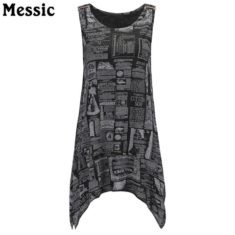 New Fashion Letter Newspaper Print Shirts Women Tee Tops 2022 Casual Summer Sleeveless Tank Top Floral Vest Long Tunics