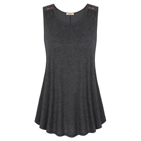 V Neck Button Pleated Tunic Tank Women Summer 2022 Sleeveless Curved Hem Casual Vest Female Knitted Camisole Tops