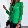 Metal Buttons Double-breasted Placket Office Blazer Long Sleeves Flap Pocket Elegant Blazer Autumn Solid Color Lapel Suit Jacket