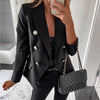 Metal Buttons Double-breasted Placket Office Blazer Long Sleeves Flap Pocket Elegant Blazer Autumn Solid Color Lapel Suit Jacket