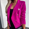 Metal Buttons Double-breasted Placket Office Blazer Long Sleeves Flap Pocket Elegant Blazer Autumn Solid Color Lapel Suit Jacket