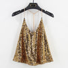 Metal Chain Straps V Neck Y Type Loose Women Sequin Top Bling Backless Club Party Dancer Festival Swing Cami Vest Top Singlet