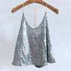 Metal Chain Straps V Neck Y Type Loose Women Sequin Top Bling Backless Club Party Dancer Festival Swing Cami Vest Top Singlet