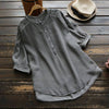 Ladies Summer Artsy Embroidery Blouse Stand Collar Button Short Sleeve Irregular Hem Women Denim Shirt