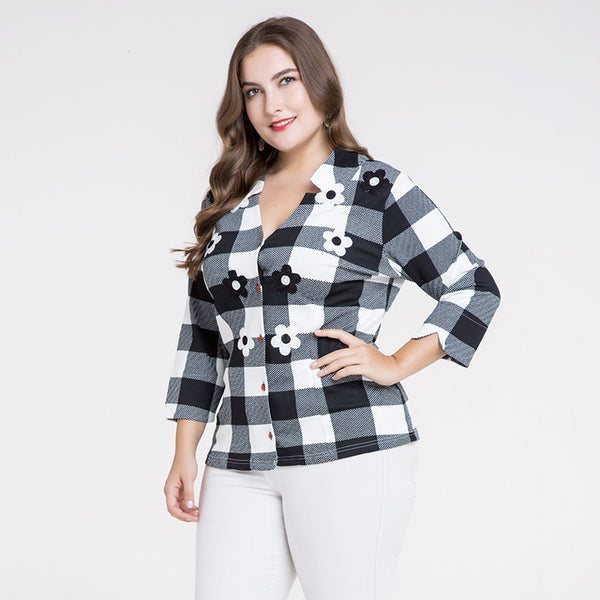 Miaoke Plus Size casual suits  for women clothes 2022 Fashion Fashion Plaid Cropped Sleeves Large size Tops 4xl 5xl