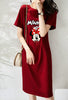 Mickey Mid-Length Dress Ladies Cartoon A-Line Dresses Summer Wine Red Robes Loose Homewear Nightdress Sweet Vestidoes Women 2022