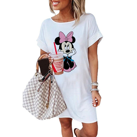 Mickey Mouse Dress Women Minnie Mouse Kawaii Cartoon Vintage Dress Plus Size Women Clothing Casual Women's Dress Korean