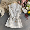 Mid-length Tweed Suit Collar Vest Women 2023 Spring and Autumn Sleeveless Jacket Suit Trend Woman Blazer