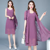 Middle Age Women Summer Dress 2022 Korean Vintage Print Two Piece Dress Plus Size Elegant Fashion Office Workwear Chiffon Dress