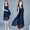 Middle Age Women Summer Dress 2022 Korean Vintage Print Two Piece Dress Plus Size Elegant Fashion Office Workwear Chiffon Dress
