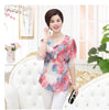 Middle-Aged Women Chiffon Blouse Shirt Short-Sleeved Women Silk Top Mother Clothing 40-50 Years Old Ruffles Blouse R530