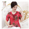 Middle-Aged Women Chiffon Blouse Shirt Short-Sleeved Women Silk Top Mother Clothing 40-50 Years Old Ruffles Blouse R530
