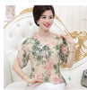 Middle-Aged Women Chiffon Blouse Shirt Short-Sleeved Women Silk Top Mother Clothing 40-50 Years Old Ruffles Blouse R530