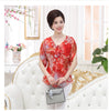 Middle-Aged Women Chiffon Blouse Shirt Short-Sleeved Women Silk Top Mother Clothing 40-50 Years Old Ruffles Blouse R530