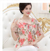 Middle-Aged Women Chiffon Blouse Shirt Short-Sleeved Women Silk Top Mother Clothing 40-50 Years Old Ruffles Blouse R530