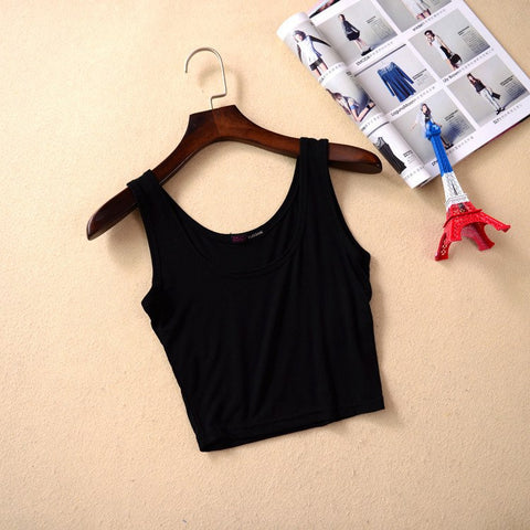 Summer Slim Render Short Top Women Sleeveless U Croptops Tank Tops Solid Black/White Crop Tops Vest Tube Top 7Color