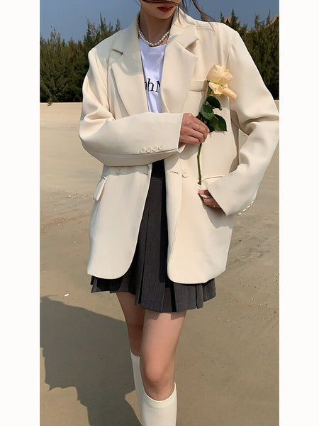 Milky White Suit Coat Women's Spring And Autumn 2022 High-level Design Sense Korean Casual Suit
