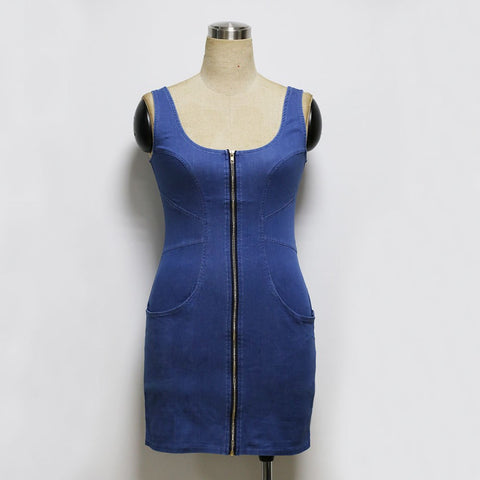 Mini Short Sexy Denim Dresses Zipper Closure Type Women's 2022 Summer Dress Sleeveless Above Knee Bodycon Casual Dress Sundress