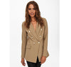 Minimalist Chic Camel Double Breasted Blazer Classic Neutral Gold Embossed Button Oversized Boyfriend Office Tailored Jacket