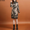 Mink Women Turtleneck Oversized Knitted Dress Autumn Winter Elegant Floral Long Sleeve Thick Mid-length Sweater Dress Plus Size