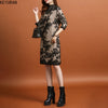 Mink Women Turtleneck Oversized Knitted Dress Autumn Winter Elegant Floral Long Sleeve Thick Mid-length Sweater Dress Plus Size