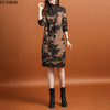 Mink Women Turtleneck Oversized Knitted Dress Autumn Winter Elegant Floral Long Sleeve Thick Mid-length Sweater Dress Plus Size