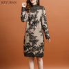 Mink Women Turtleneck Oversized Knitted Dress Autumn Winter Elegant Floral Long Sleeve Thick Mid-length Sweater Dress Plus Size