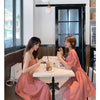 Mishow women strap hight waist pink Mid-length dress 2022 causal square collar short sleeves with belt dress MX19B1936