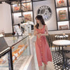 Mishow women strap hight waist pink Mid-length dress 2022 causal square collar short sleeves with belt dress MX19B1936