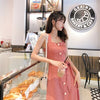 Mishow women strap hight waist pink Mid-length dress 2022 causal square collar short sleeves with belt dress MX19B1936