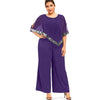 Miss Plus Size 5XL Wide Leg Long Pants Jumpsuit Romper 2022 Summer Office Ladies Work Wear Sequin Overlay Chiffon Party Overalls
