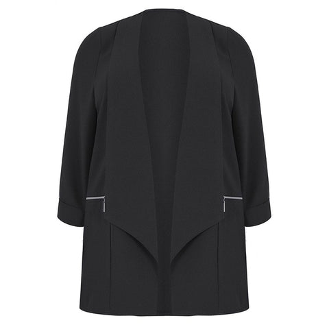 MissKoKo Plus Size Solid Black  Women Blazer Notched Collar Full Sleeve Zipper Female Cardigan Tops Office Lady Outwear Coats