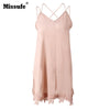 Missfue Sexy Patchwork Lace Summer Dress For Women 2022 Casual Loose Chiffon Dresses Spaghetti Strap Backless Party Beach Dress
