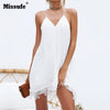 Missfue Sexy Patchwork Lace Summer Dress For Women 2022 Casual Loose Chiffon Dresses Spaghetti Strap Backless Party Beach Dress