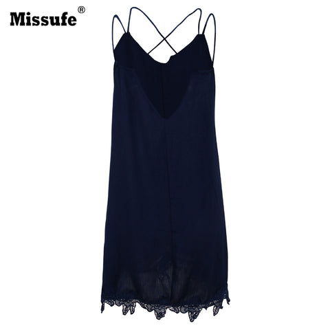 Missfue Sexy Patchwork Lace Summer Dress For Women 2022 Casual Loose Chiffon Dresses Spaghetti Strap Backless Party Beach Dress