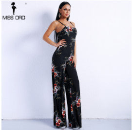 Missord 2022 Sexy Spring And Summer Off Shoulder Flower Print Rompers straps Backless  tie Jumpsuit FT8833