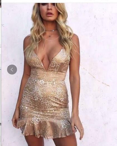 Missord 2022 Sexy V front Neck sleeveless Geometric Graphic Glitter Colorful Elegant Dress party dress FT8602-1